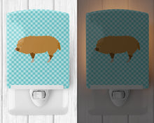 Load image into Gallery viewer, Hungarian Mangalica Pig Blue Check Ceramic Night Light BB8108CNL