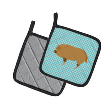 Load image into Gallery viewer, Hungarian Mangalica Pig Blue Check Pot Holders - Set of 2 - Heat-Resistant Kitchen Essentials BB8108PTHD
