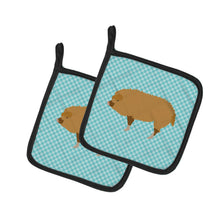 Load image into Gallery viewer, Hungarian Mangalica Pig Blue Check Pot Holders - Set of 2 - Heat-Resistant Kitchen Essentials BB8108PTHD
