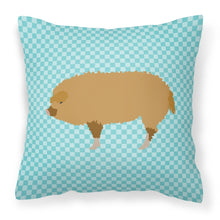 Load image into Gallery viewer, Hungarian Mangalica Pig Blue Check Fabric Decorative Pillow BB8108PW1818