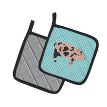 Load image into Gallery viewer, Mini Miniature Pig Blue Check Pot Holders - Set of 2 - Heat-Resistant Kitchen Essentials BB8109PTHD