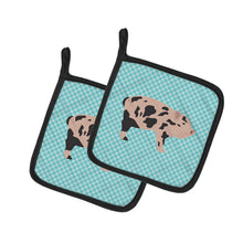 Load image into Gallery viewer, Mini Miniature Pig Blue Check Pot Holders - Set of 2 - Heat-Resistant Kitchen Essentials BB8109PTHD