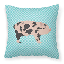 Load image into Gallery viewer, Mini Miniature Pig Blue Check Fabric Decorative Pillow BB8109PW1818