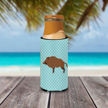 Load image into Gallery viewer, Wild Boar Pig Blue Check   Hugger for slim cans