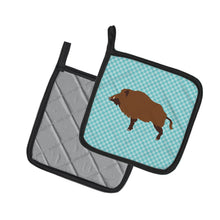 Load image into Gallery viewer, Wild Boar Pig Blue Check Pot Holders - Set of 2 - Heat-Resistant Kitchen Essentials BB8110PTHD