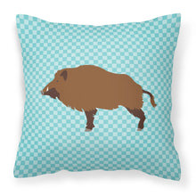 Load image into Gallery viewer, Wild Boar Pig Blue Check Fabric Decorative Pillow BB8110PW1818