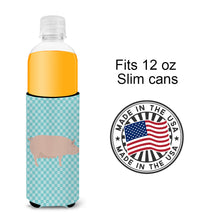 Load image into Gallery viewer, English Large White Pig Blue Check   Hugger for slim cans