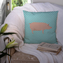 Load image into Gallery viewer, English Large White Pig Blue Check Throw Pillow - 14x14 Decorative Pillow – Art for Your Home &amp; Patio BB8112PW1414