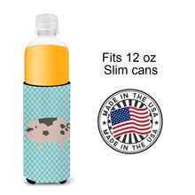 Load image into Gallery viewer, Gloucester Old Spot Pig Blue Check   Hugger for slim cans