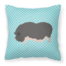 Load image into Gallery viewer, Vietnamese Pot-Bellied Pig Blue Check Fabric Decorative Pillow BB8115PW1818