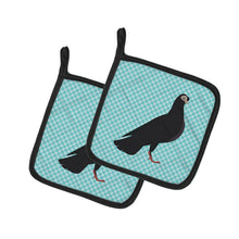Load image into Gallery viewer, Budapest Highflyer Pigeon Blue Check Pot Holders - Set of 2 - Heat-Resistant Kitchen Essentials BB8121PTHD