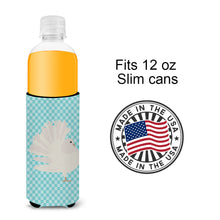 Load image into Gallery viewer, Silver Fantail Pigeon Blue Check   Hugger for slim cans