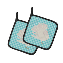 Load image into Gallery viewer, Silver Fantail Pigeon Blue Check Pot Holders - Set of 2 - Heat-Resistant Kitchen Essentials BB8124PTHD