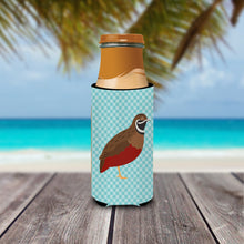 Load image into Gallery viewer, Chinese Painted or King Quail Blue Check   Hugger for slim cans
