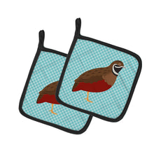 Load image into Gallery viewer, Chinese Painted or King Quail Blue Check Pot Holders - Set of 2 - Heat-Resistant Kitchen Essentials BB8130PTHD