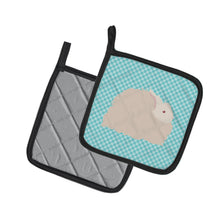 Load image into Gallery viewer, Fluffy Angora Rabbit Blue Check Pot Holders - Set of 2 - Heat-Resistant Kitchen Essentials BB8133PTHD
