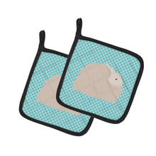 Load image into Gallery viewer, Fluffy Angora Rabbit Blue Check Pot Holders - Set of 2 - Heat-Resistant Kitchen Essentials BB8133PTHD