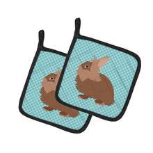 Load image into Gallery viewer, Lionhead Rabbit Blue Check Pot Holders - Set of 2 - Heat-Resistant Kitchen Essentials BB8134PTHD