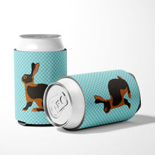 Load image into Gallery viewer, Tan Rabbit Blue Check Can or Bottle Hugger BB8137CC
