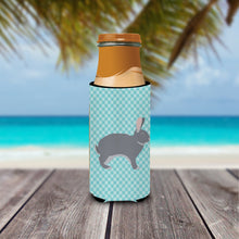Load image into Gallery viewer, Giant Chinchilla Rabbit Blue Check   Hugger for slim cans