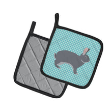 Load image into Gallery viewer, Giant Chinchilla Rabbit Blue Check Pot Holders - Set of 2 - Heat-Resistant Kitchen Essentials BB8140PTHD