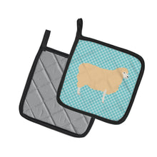 Load image into Gallery viewer, English Leicester Longwool Sheep Blue Check Pot Holders - Set of 2 - Heat-Resistant Kitchen Essentials BB8148PTHD