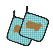 Load image into Gallery viewer, East Friesian Sheep Blue Check Pot Holders - Set of 2 - Heat-Resistant Kitchen Essentials BB8151PTHD