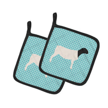 Load image into Gallery viewer, Dorper Sheep Blue Check Pot Holders - Set of 2 - Heat-Resistant Kitchen Essentials BB8152PTHD
