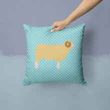 Load image into Gallery viewer, Horned Dorset Sheep Blue Check Throw Pillow - 14x14 Decorative Pillow – Art for Your Home &amp; Patio BB8154PW1414