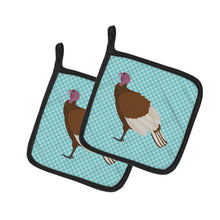 Load image into Gallery viewer, Bourbon Red Turkey Hen Blue Check Pot Holders - Set of 2 - Heat-Resistant Kitchen Essentials BB8156PTHD