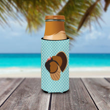 Load image into Gallery viewer, Bronze Turkey Blue Check   Hugger for slim cans