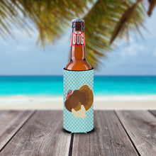 Load image into Gallery viewer, French Turkey Dindon Blue Check   Hugger for slim cans