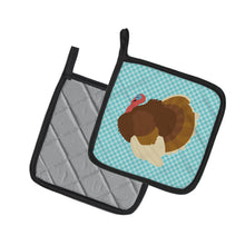 Load image into Gallery viewer, French Turkey Dindon Blue Check Pot Holders - Set of 2 - Heat-Resistant Kitchen Essentials BB8164PTHD