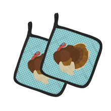 Load image into Gallery viewer, French Turkey Dindon Blue Check Pot Holders - Set of 2 - Heat-Resistant Kitchen Essentials BB8164PTHD