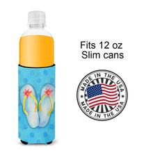 Load image into Gallery viewer, Flip Flops Blue Polkadot   Hugger for slim cans BB8181MUK
