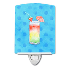 Load image into Gallery viewer, Umberella Cocktail Blue Polkadot Ceramic Night Light BB8211CNL