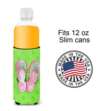Load image into Gallery viewer, Pink Flip Flops Green Polkadot   Hugger for slim cans BB8220MUK