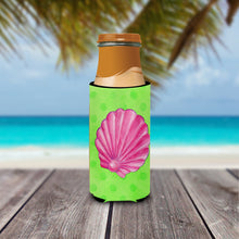Load image into Gallery viewer, Pink Sea Shell Green Polkadot   Hugger for slim cans BB8240MUK