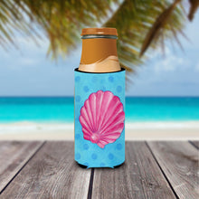 Load image into Gallery viewer, Pink Sea Shell Blue Polkadot   Hugger for slim cans BB8241MUK