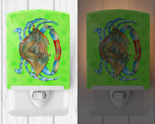 Load image into Gallery viewer, Blue Crab Green Polkadot Ceramic Night Light BB8245CNL