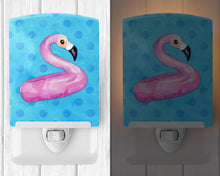 Load image into Gallery viewer, Flamingo Floaty Blue Polkadot Ceramic Night Light BB8256CNL