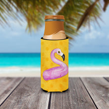 Load image into Gallery viewer, Flamingo Floaty Yellow Polkadot   Hugger for slim cans BB8257MUK