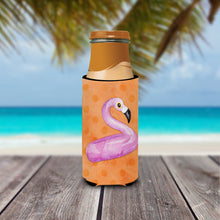 Load image into Gallery viewer, Flamingo Floaty Orange Polkadot   Hugger for slim cans BB8258MUK