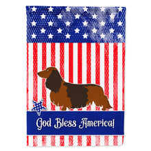 Load image into Gallery viewer, Longhaired Dachshund American Flag Canvas House Size BB8368CHF