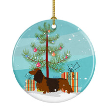 Load image into Gallery viewer, Longhaired Dachshund Christmas Ornament - Round Ceramic Ornament – Artist-Designed Keepsake Decoration BB8449CO1