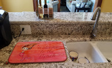 Load image into Gallery viewer, Mermaid Welcome Red Dish Drying Mat – Absorbent, Artistic Kitchen Essentials BB8516DDM