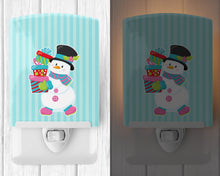 Load image into Gallery viewer, Christmas Snowman and Stripes Ceramic Night Light BB8685CNL