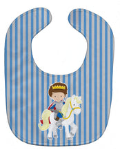 Load image into Gallery viewer, Brunette Boy Prince on Horse Baby Bib BB8750BIB