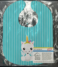 Load image into Gallery viewer, Unicorn on Blue Stripes Baby Bib BB9141BIB