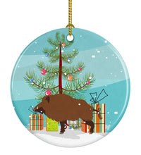 Load image into Gallery viewer, Wild Boar Pig Christmas Ornament - Round Ceramic Ornament – Artist-Designed Keepsake Decoration BB9303CO1